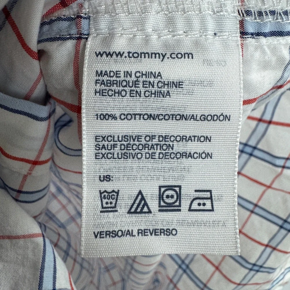 Tommy Hilfiger Boys Red White Blue Plaid Button Down Shirt Large 16/18 T874321Q